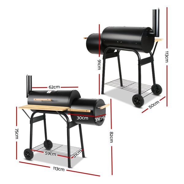 BBQ Blokes 2-in-1 Offset BBQ Smoker - Black