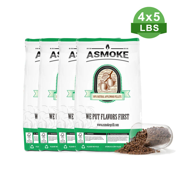 Asmoke 2.5kg X 8 (19 KG) OF 100% PURE APPLEWOOD PELLETS