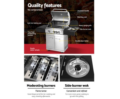 Stainless Steel 4 Burner Gas BBQ