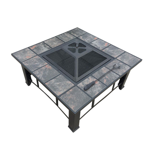 BBQ Blokes Outdoor Fire Pit BBQ Table Grill Fireplace Ice Bucket with Table Lid