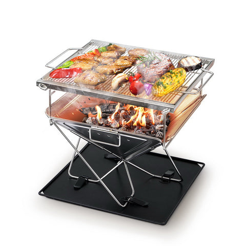 BBQ Blokes Camping Fire Pit BBQ Portable Folding Stainless Steel Stove Outdoor Pits
