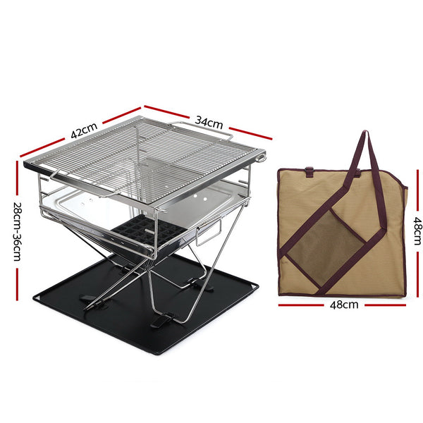 BBQ Blokes Camping Fire Pit BBQ Portable Folding Stainless Steel Stove Outdoor Pits