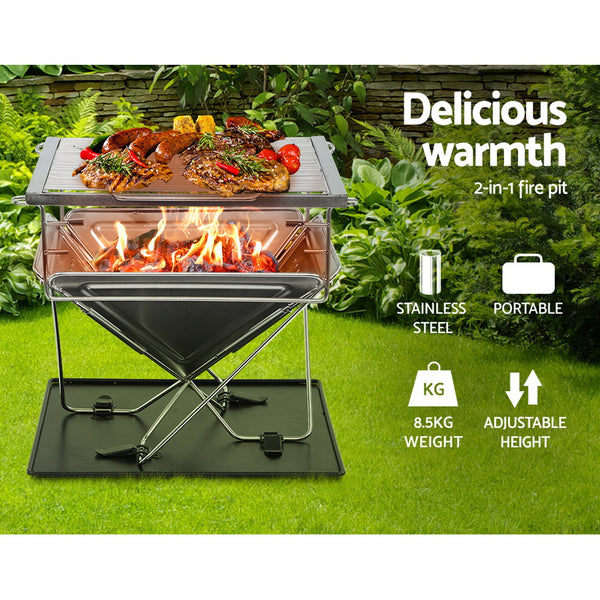 BBQ Blokes Camping Fire Pit BBQ Portable Folding Stainless Steel Stove Outdoor Pits