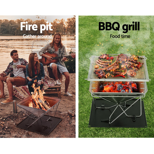 BBQ Blokes Camping Fire Pit BBQ Portable Folding Stainless Steel Stove Outdoor Pits