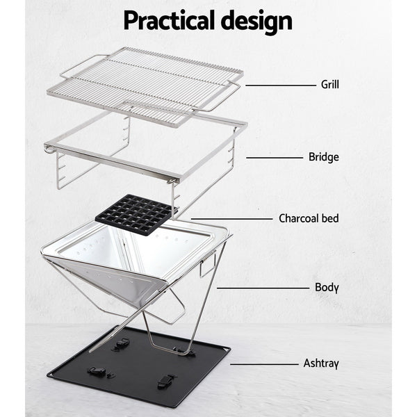 BBQ Blokes Camping Fire Pit BBQ Portable Folding Stainless Steel Stove Outdoor Pits