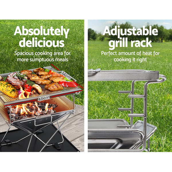 BBQ Blokes Camping Fire Pit BBQ Portable Folding Stainless Steel Stove Outdoor Pits