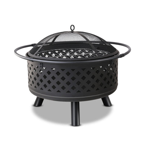 BBQ Blokes 30 Inch Portable Outdoor Fire Pit and BBQ - Black