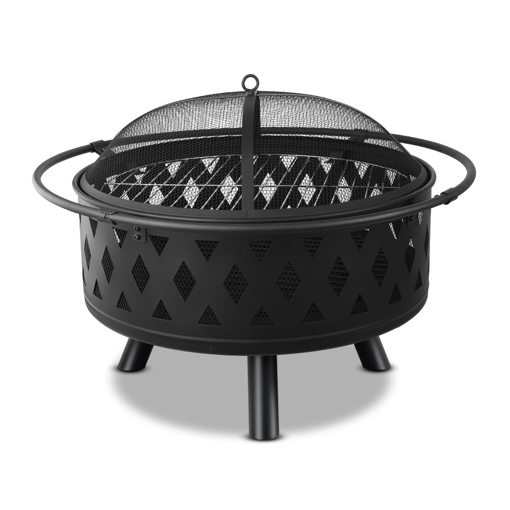 BBQ Blokes 32 Inch Portable Outdoor Fire Pit and BBQ - Black