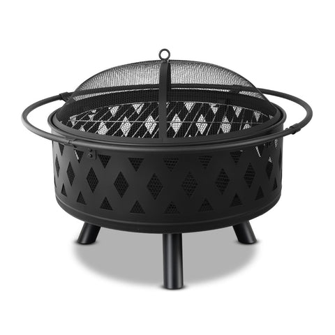 BBQ Blokes 32 Inch Portable Outdoor Fire Pit and BBQ - Black