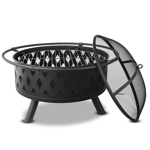 BBQ Blokes 32 Inch Portable Outdoor Fire Pit and BBQ - Black