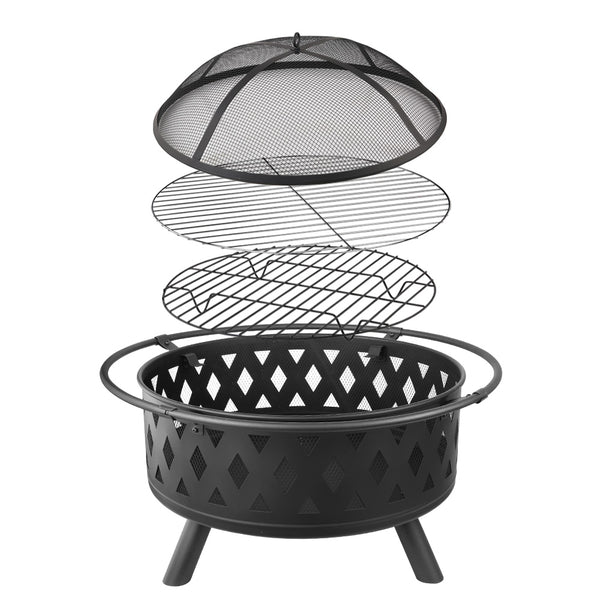 BBQ Blokes 32 Inch Portable Outdoor Fire Pit and BBQ - Black