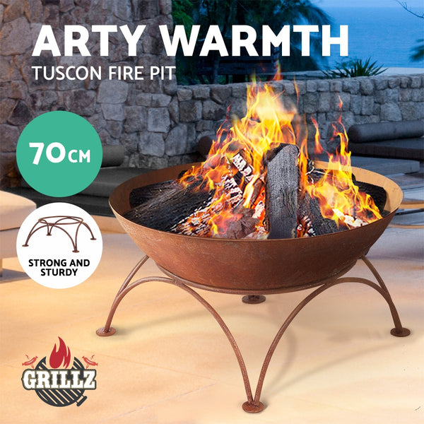 BBQ Blokes Rustic Fire Pit Brazier Portable Charcoal Iron Bowl Outdoor Wood Burner 70CM