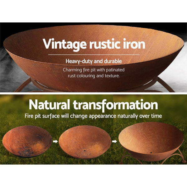 BBQ Blokes Rustic Fire Pit Brazier Portable Charcoal Iron Bowl Outdoor Wood Burner 70CM