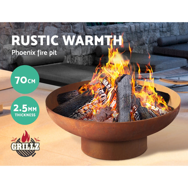 BBQ Blokes  Rustic Fire Pit Camping Wood Burner Rusted Outdoor Iron Bowl Heater 70CM