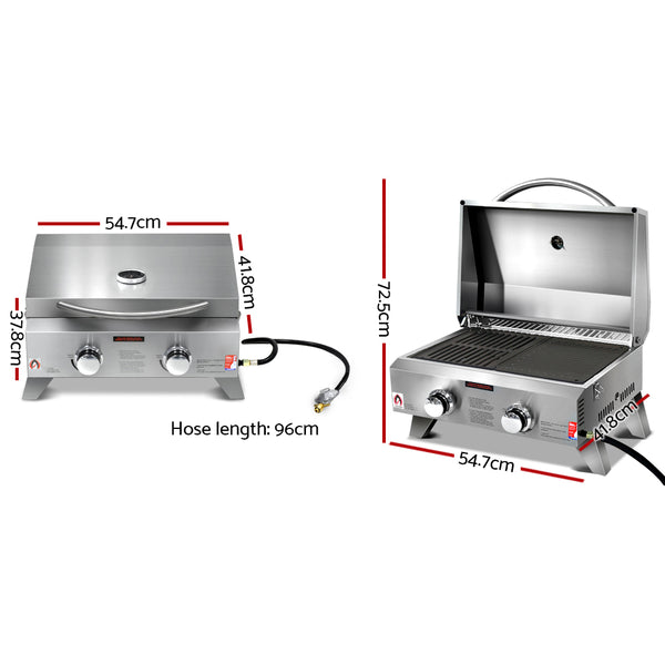BBQ Blokes Portable Gas BBQ LPG Oven Camping Cooker Grill 2 Burners Stove Outdoor