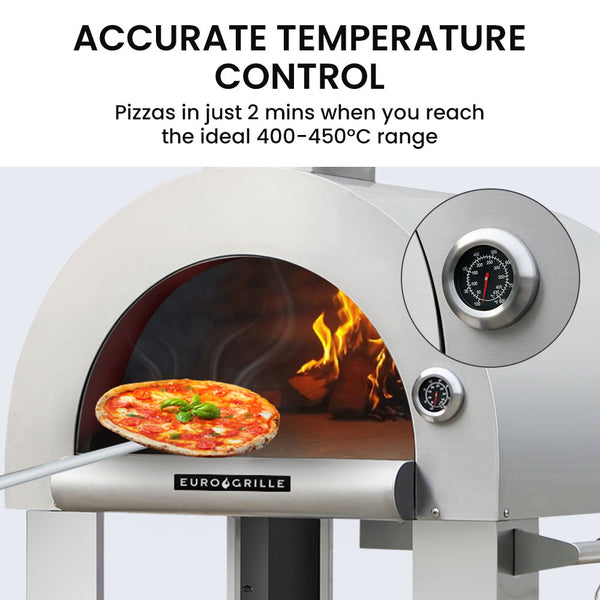 EuroGrille Outdoor Pizza Oven Stainless Steel Portable Pizza Maker Cooker Wood Charcoal Fired