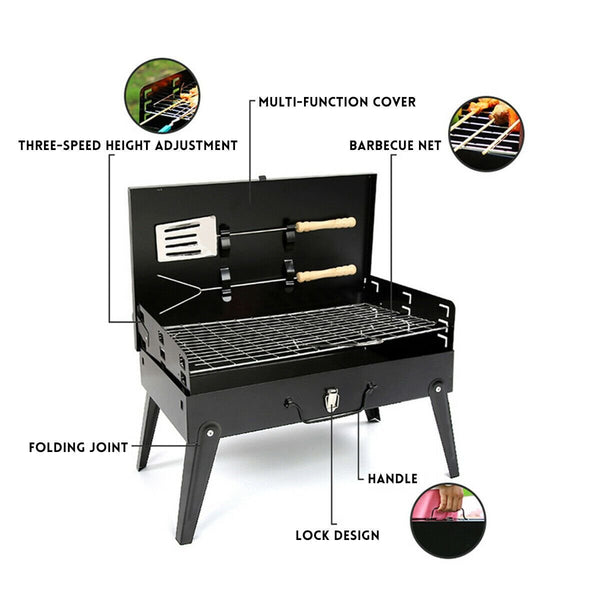 Folding Picnic Camping Charcoal BBQ Grill Adjustable Height Portable Garden Barbecue Grill Broiler Outdoor Cooking Tool