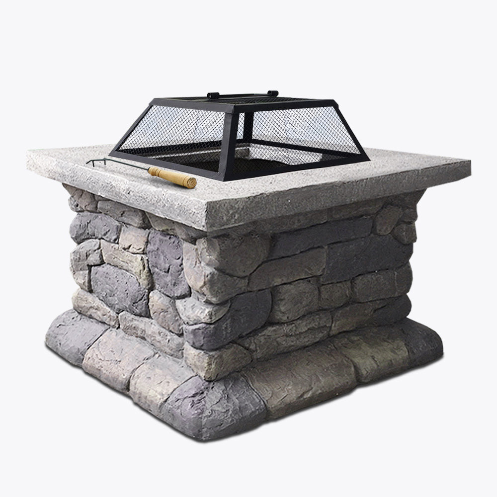 Grillz Fire Pit Table Outdoor Charcoal Camping Garden Rustic Fireplace