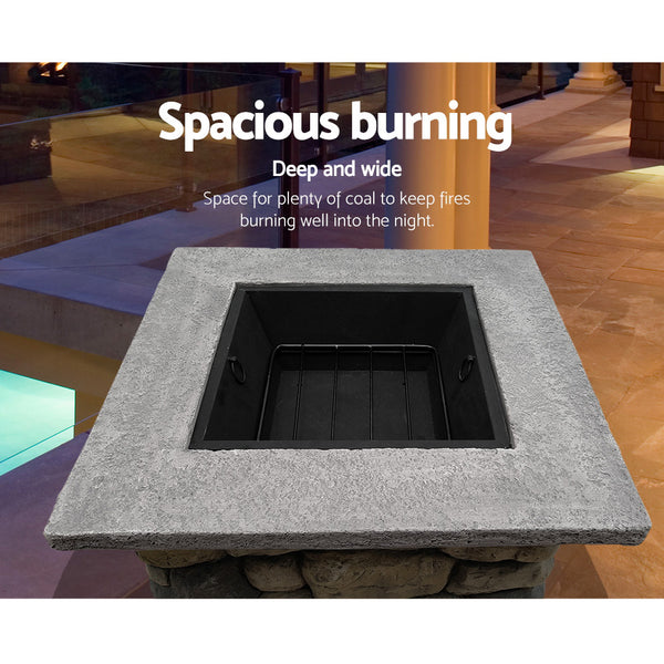 BBQ Blokes Fire Pit Table Outdoor Charcoal Camping Garden Rustic Fireplace