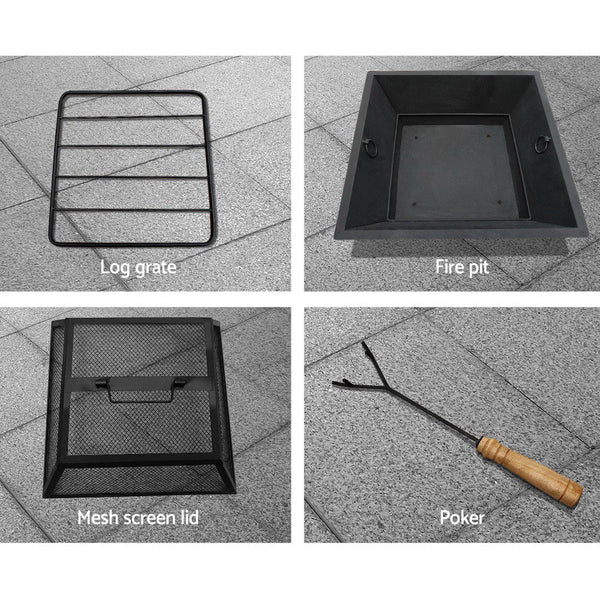 BBQ Blokes Fire Pit Table Outdoor Charcoal Camping Garden Rustic Fireplace