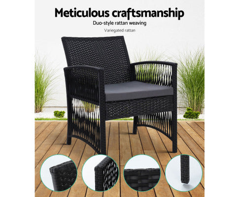 Gardeon Patio Furniture Outdoor Bistro Set Dining Chairs Setting 3 Piece Wicker