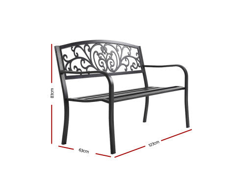 Garden Bench Seat Outdoor Chair Steel Iron Patio Furniture Lounge Porch Lounger Vintage Black Gardeon