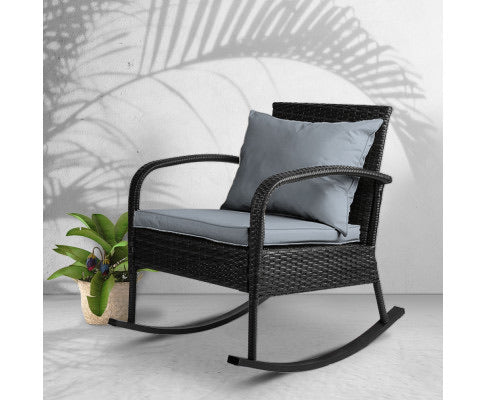 Gardeon Outdoor Furniture Rocking Chair Wicker Garden Patio Lounge Setting Black