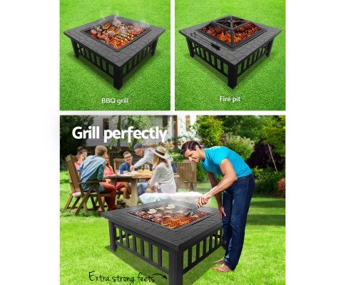 Outdoor Fire Pit BBQ Table Grill Fireplace Stone Pattern