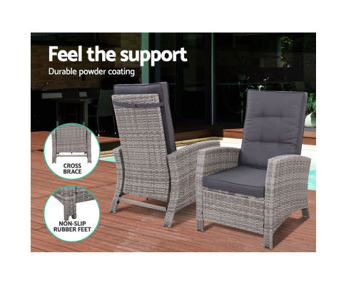 Gardeon Outdoor Patio Furniture Recliner Chairs Table Setting Wicker Lounge 5pc Grey