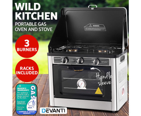 Devanti 3 Burner Portable Oven - Silver & Black