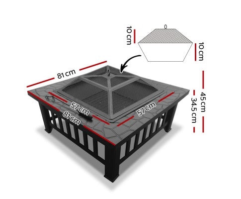 Outdoor Fire Pit BBQ Table Grill Fireplace Stone Pattern