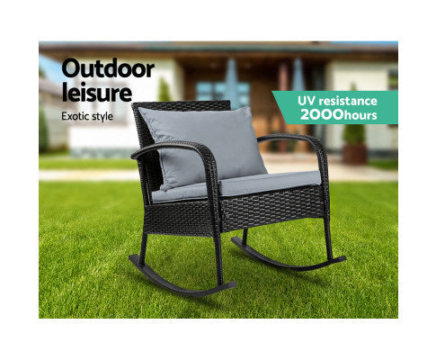 Gardeon Outdoor Furniture Rocking Chair Wicker Garden Patio Lounge Setting Black