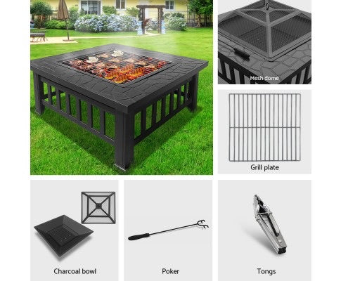 Outdoor Fire Pit BBQ Table Grill Fireplace Stone Pattern