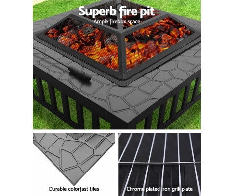 Outdoor Fire Pit BBQ Table Grill Fireplace Stone Pattern