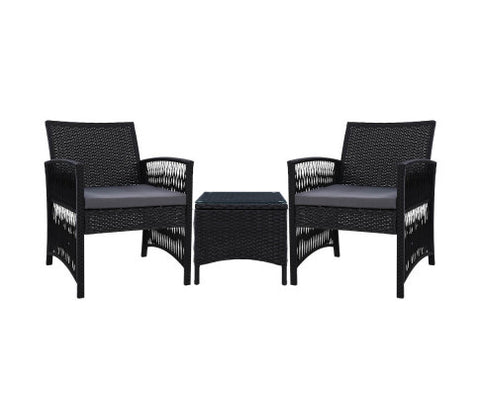 Gardeon Patio Furniture Outdoor Bistro Set Dining Chairs Setting 3 Piece Wicker