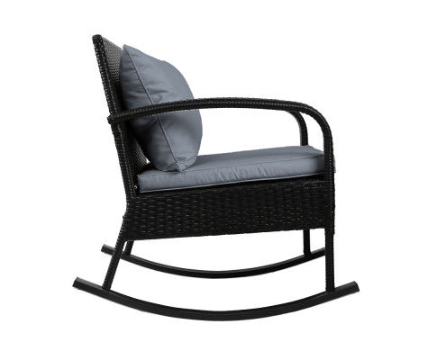 Gardeon Outdoor Furniture Rocking Chair Wicker Garden Patio Lounge Setting Black