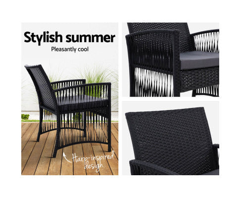 Gardeon Patio Furniture Outdoor Bistro Set Dining Chairs Setting 3 Piece Wicker