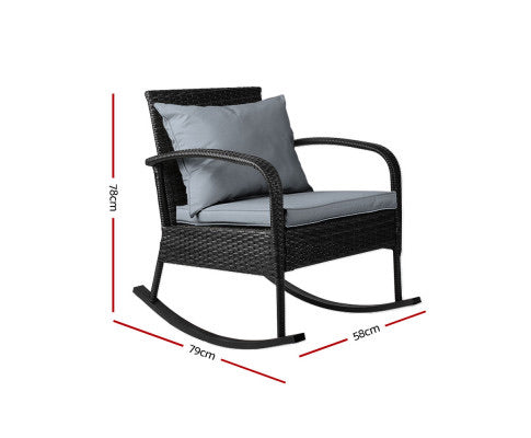 Gardeon Outdoor Furniture Rocking Chair Wicker Garden Patio Lounge Setting Black