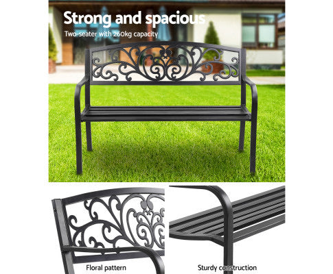 Garden Bench Seat Outdoor Chair Steel Iron Patio Furniture Lounge Porch Lounger Vintage Black Gardeon