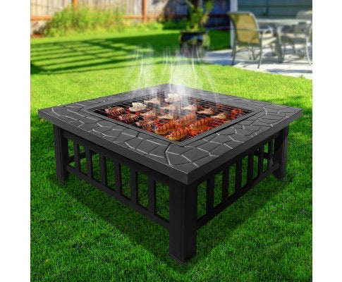 Outdoor Fire Pit BBQ Table Grill Fireplace Stone Pattern