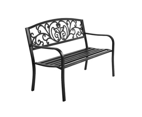 Garden Bench Seat Outdoor Chair Steel Iron Patio Furniture Lounge Porch Lounger Vintage Black Gardeon