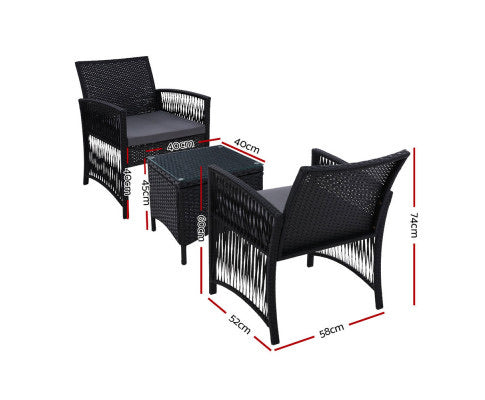 Gardeon Patio Furniture Outdoor Bistro Set Dining Chairs Setting 3 Piece Wicker