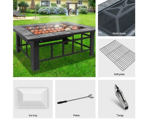 BBQ Blokes Outdoor Fire Pit BBQ Table Grill Fireplace with Ice Tray