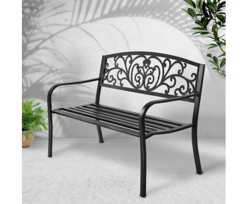 Garden Bench Seat Outdoor Chair Steel Iron Patio Furniture Lounge Porch Lounger Vintage Black Gardeon