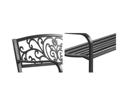 Garden Bench Seat Outdoor Chair Steel Iron Patio Furniture Lounge Porch Lounger Vintage Black Gardeon