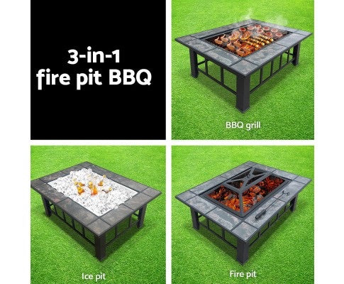 BBQ Blokes Outdoor Fire Pit BBQ Table Grill Fireplace with Ice Tray
