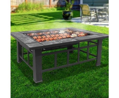 BBQ Blokes Outdoor Fire Pit BBQ Table Grill Fireplace with Ice Tray