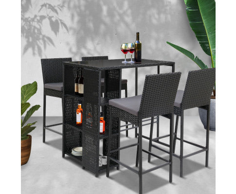 Gardeon Outdoor Bar Set Table Stools Furniture Wicker 5PCS