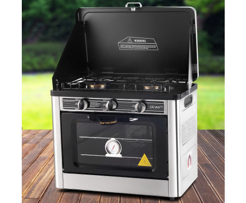 Devanti 3 Burner Portable Oven - Silver & Black