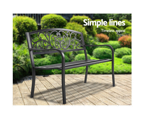 Garden Bench Seat Outdoor Chair Steel Iron Patio Furniture Lounge Porch Lounger Vintage Black Gardeon